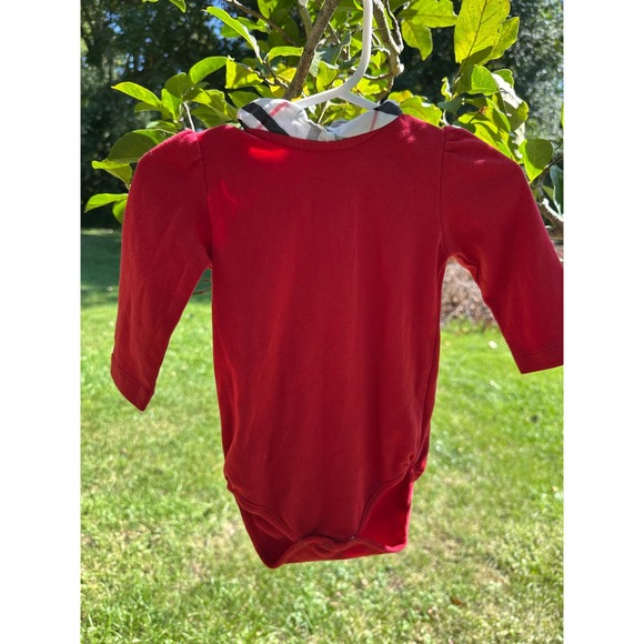 Burberry Baby Girl Onsie | Red Onsie with snap Bottom and Plaid Collar | SZ 6M - Picture 1 of 7